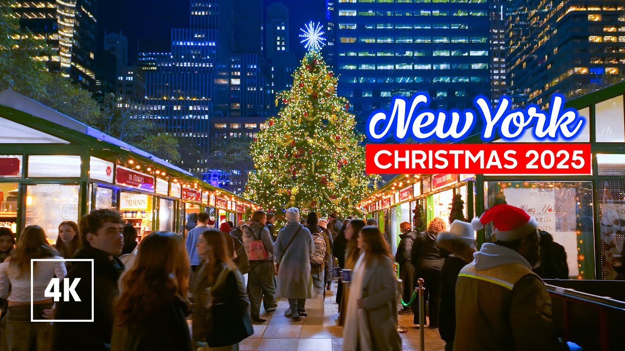 Christmas in NEW YORK 🎁 Evening Walk in Manhattan