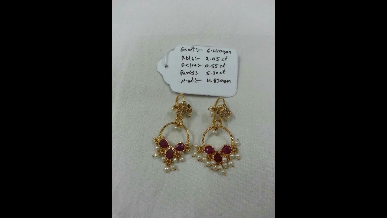 Very light Weight Gold Chandbalis with Pearl Drops between 4 gms to 10gms