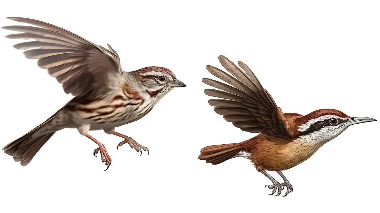 Song Sparrow Chases Carolina Wren at the Feeder!