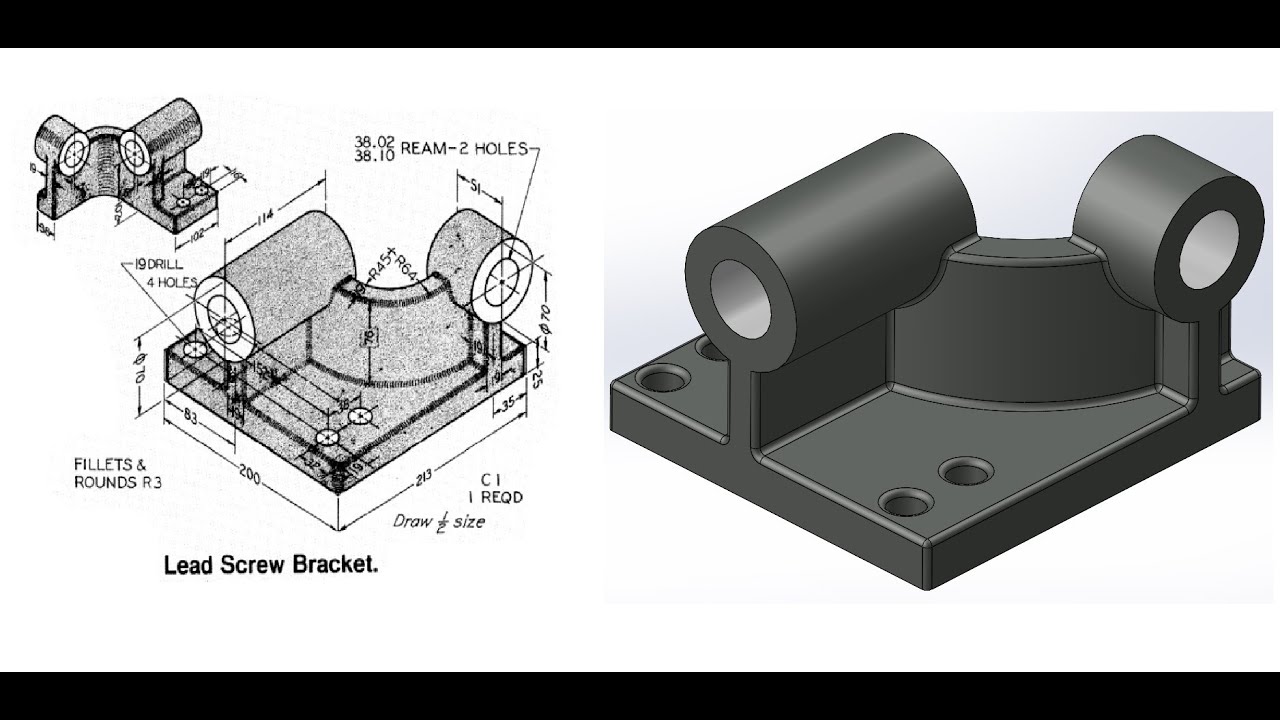 Lead Screw Bracket in SolidWorks | SolidWorks Tutorial | Part Design | Part No.#18