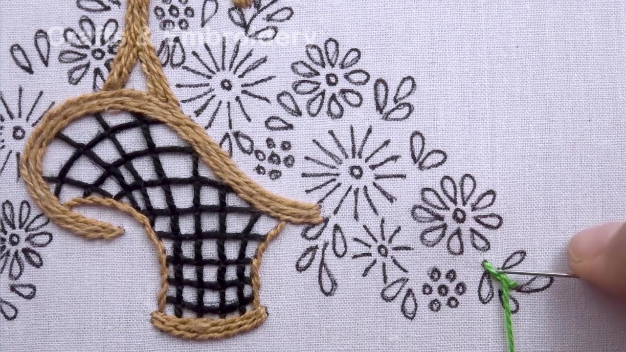 Exclusive Flower Basket Embroidery Tutorial Video, Colorful Flower Basket Embroidery Design
