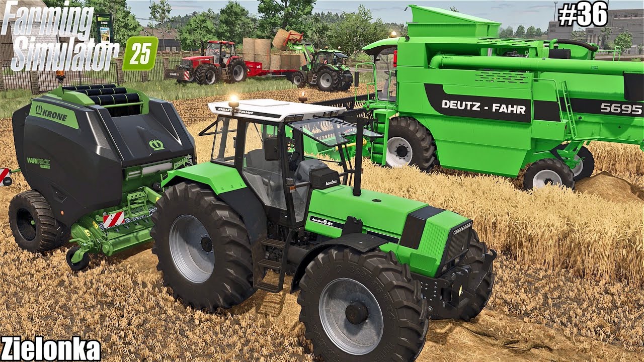 HARVESTING WHEAT AND BALING STRAW W/ KRONE BALER BLACK EDITION│Zielonka│FS 25│36