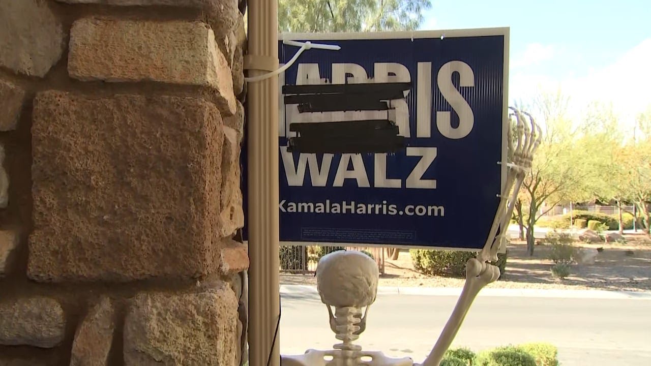 Political signs vandalized with racial slurs, Nazi symbols at Las Vegas-area home