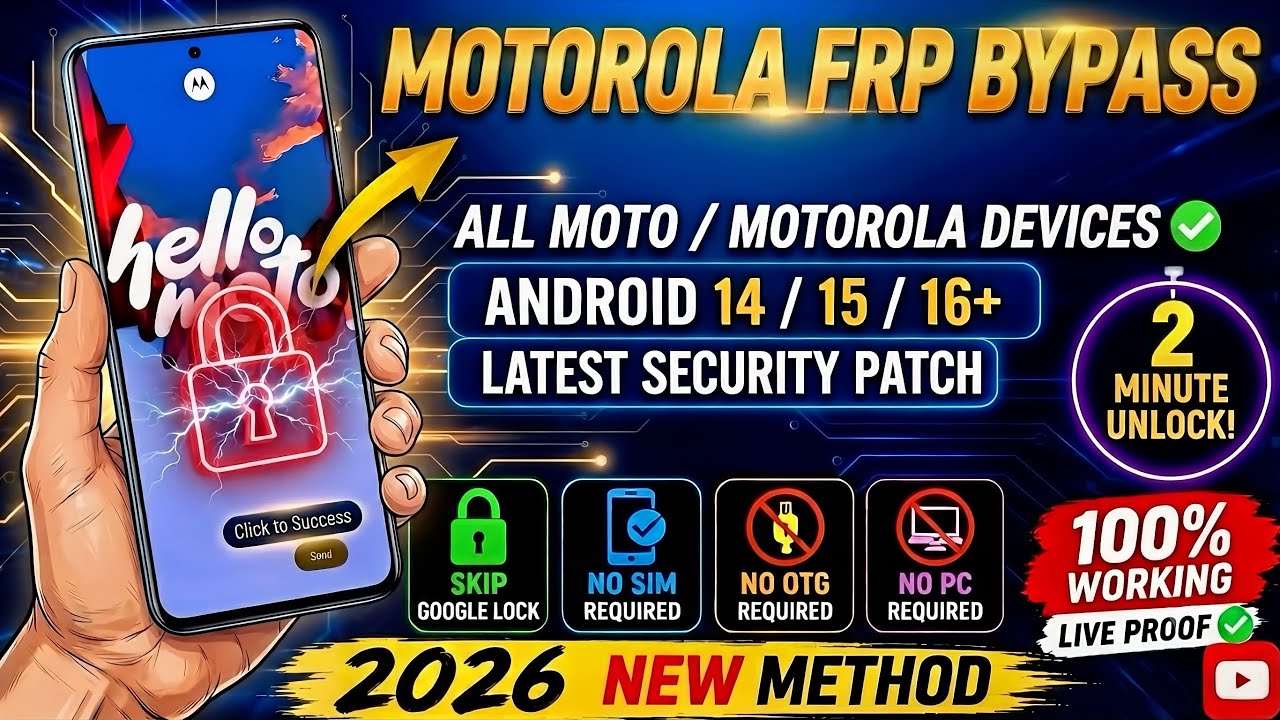 🔥 NEW All Motorola FRP Bypass 2026 | Android 14/15/16/17 | Bypass Google Lock Without PC