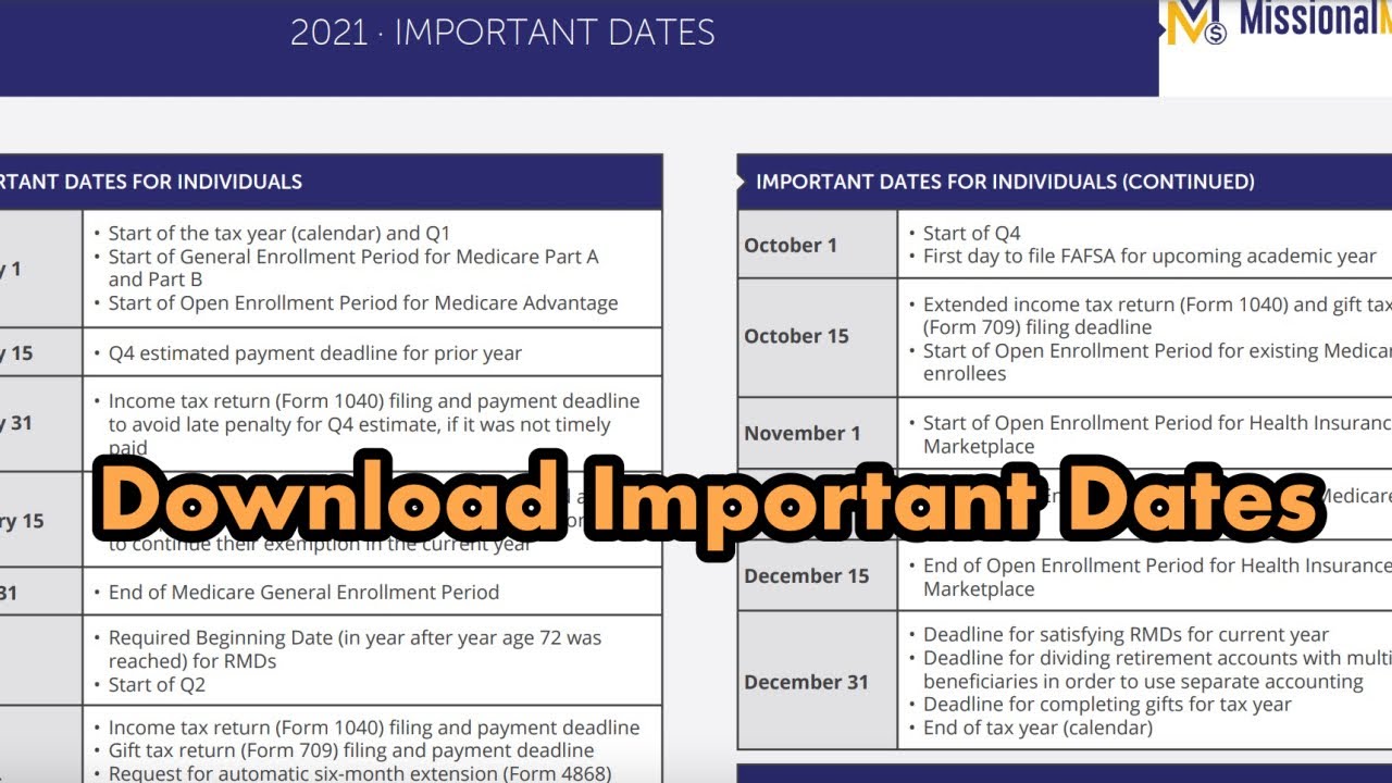 2021 Important Dates for Financial Planning