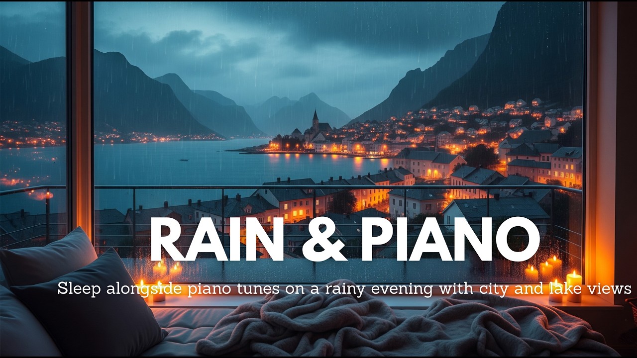 Sleep alongside piano tunes on a rainy evening with city and lake views. Fall asleep in 5 minutes