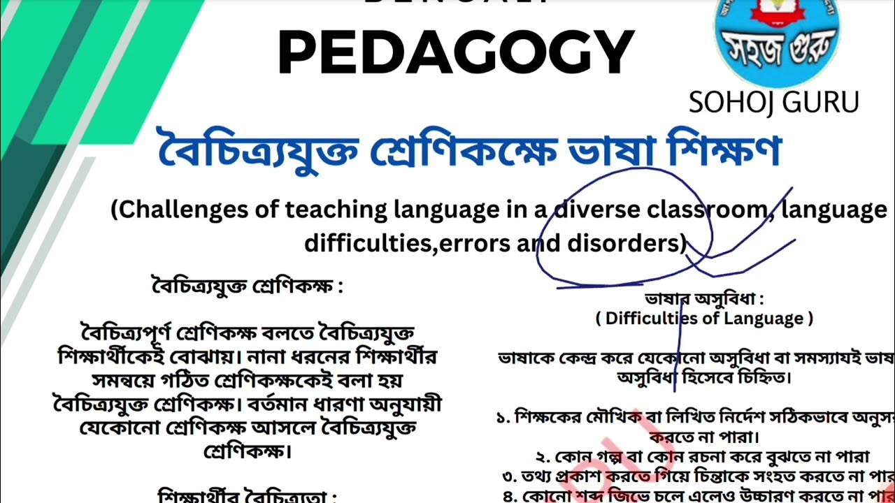 বৈচিত্র্যপূর্ণ শ্রেণিকক্ষে ভাষা শিক্ষণ বাংলা ভাষা Bengali PEDAGOGY Paper CTET PAPER 1 & 2
