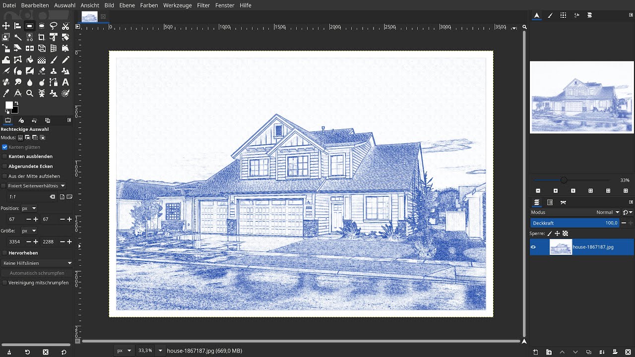 Architektenzeichnung: Look erzeugen mit Gimp!