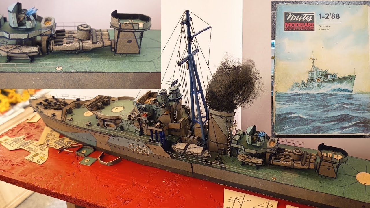 Niszczyciel ORP PIORUN cz.8 wyrzutnia torped itd. Okręt Wojenny w skali 1:200 Mały Modelarz OPMW 