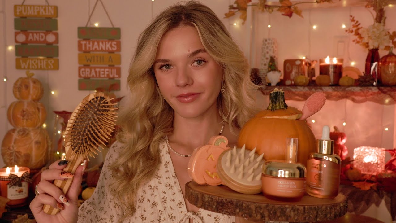 ASMR 1h Pumpkin Spice Spa Treatment 🎃🫧 (exfoliating cleanser, enzyme mask, scalp massage, etc)