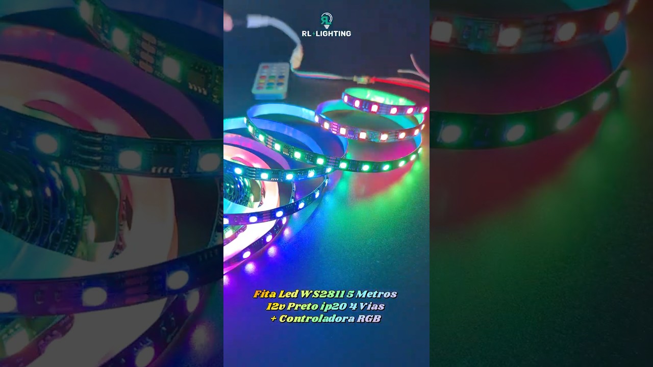 Fita Led Ws2811 5m 12v Preta Ip20 4 Vias + Controladora Rgb