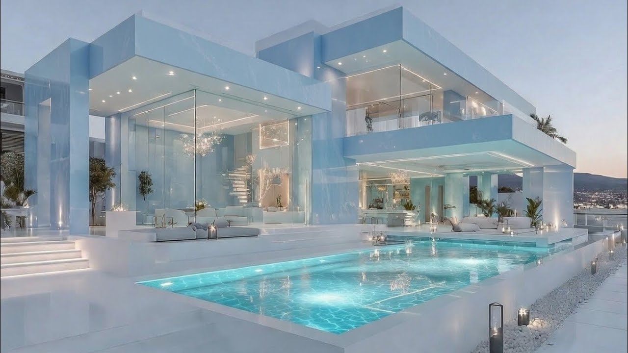 Inside a Crystal Blue Glass Mega Mansion | Futuristic Luxury Estate Tour #mansion #luxury