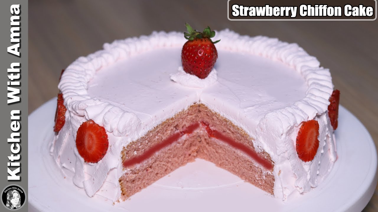 Fresh Strawberry Chiffon Cake Recipe Without Oven by Kitchen With Amna