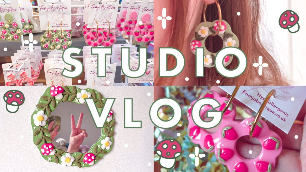 STUDIO VLOG 13 🌷  cozy no talking vlog, making polymer clay earrings + cute room decor