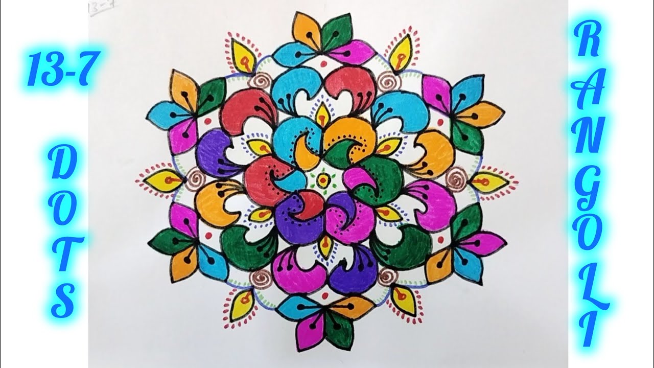 13-7 Dots Colourful Rangoli Design I Holi Special Rangoli I Festival Kolam I Art @SwadeshiRangoli