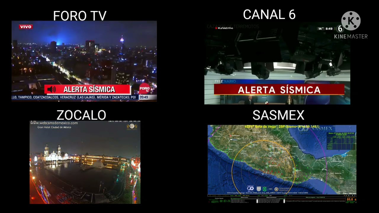 Sismo del 7 de septiembre del 2021 en CDMX,Televisión Mexicana Foro tv,Multimedios,Sasmex y Zocalo.