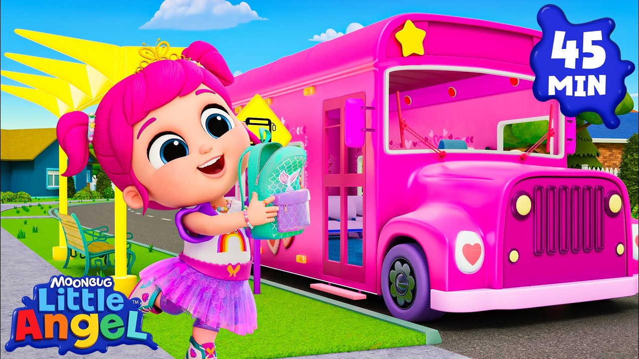 Pink Bus on the Wheels! | Little Angel 😇 | Kids Learn! | Nursery Rhymes | Sing Along