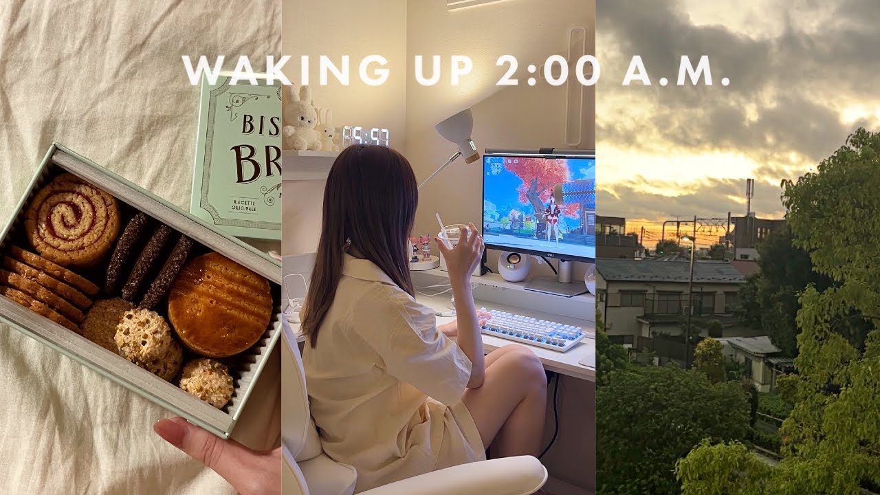 vlog | 深夜２時起きフリーランスの日常、朝から原神ガチャ😤、モスの月見バーガー食べたり🍔🌙好きな事だらけ
