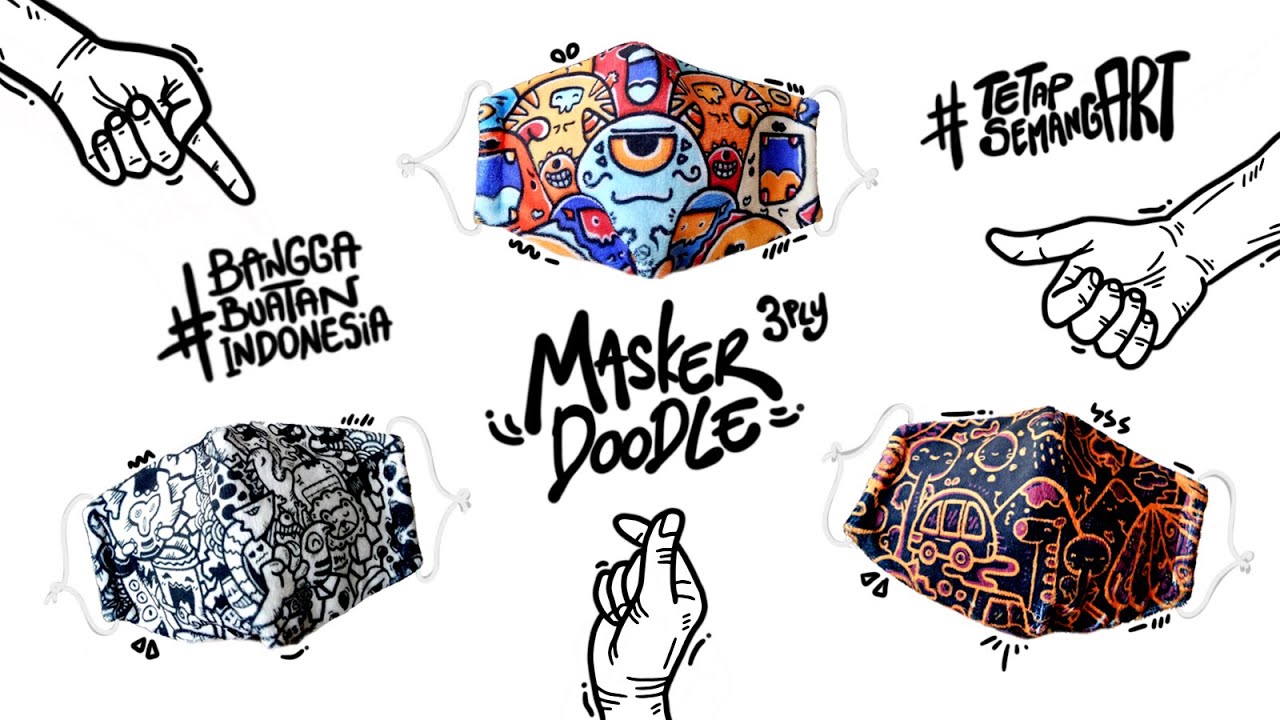 Masker Kain 3 Lapis Doodle Art Katun Lembut DWS kellington
