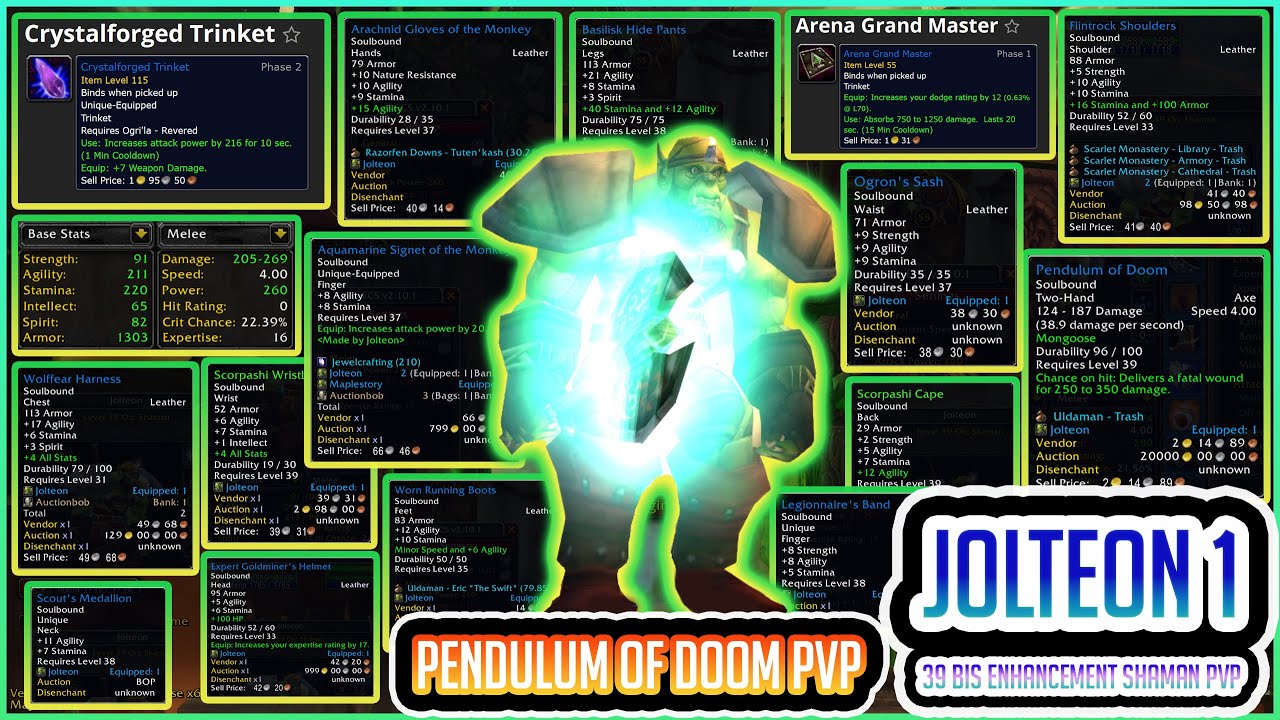 ⚡️ Jolteon 1 - Pendulum of DOOM PvP Movie - LVL 39 BiS Enh Shaman TBC - Warsong Gulch DESTRUCTION.⚡️