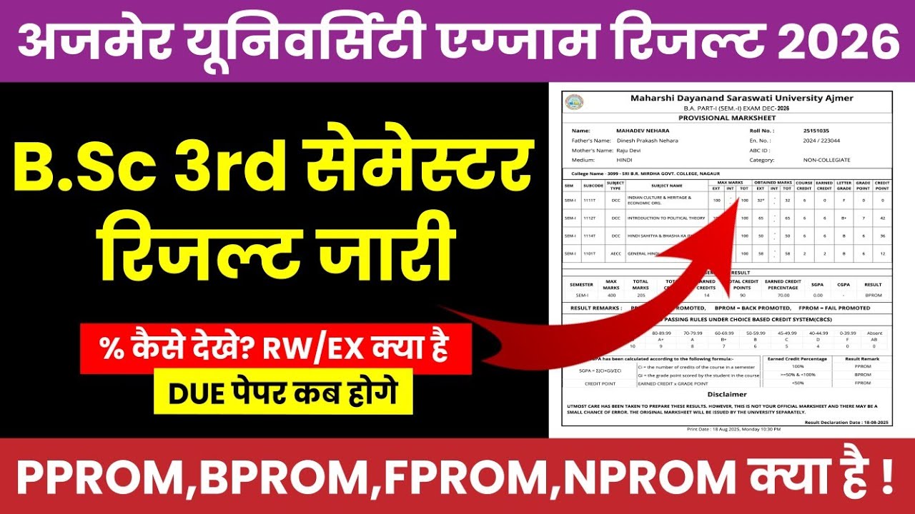 MDSU B.Sc 3rd Semester Result 2026 Declare Kaise Dekhe / B.A मे PPROM, BPROM, FPROM क्या होता है