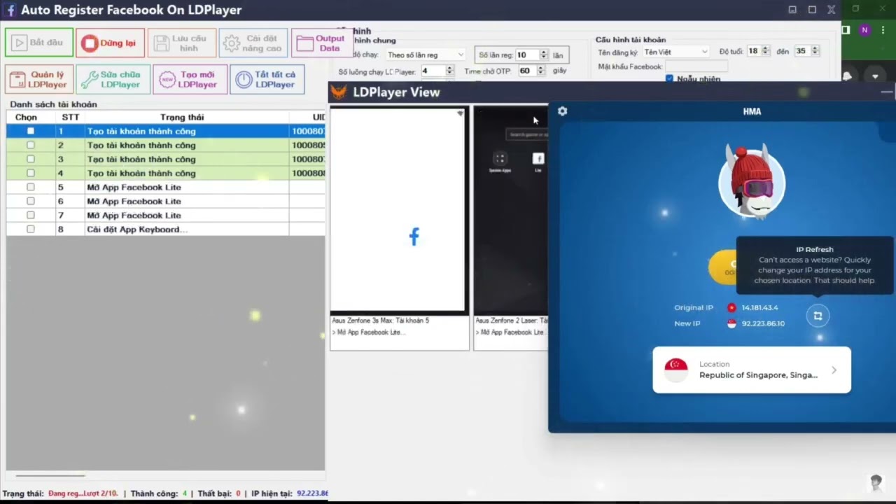 Software automatically creates Facebook account on Ldplayer emulator