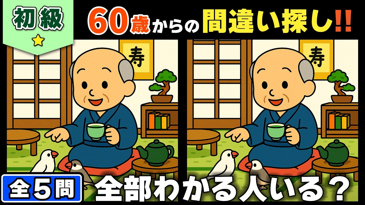 【脳トレ】間違い探し★初級編★全5問｜脳年齢チェック！あなたは何歳レベル？ #176