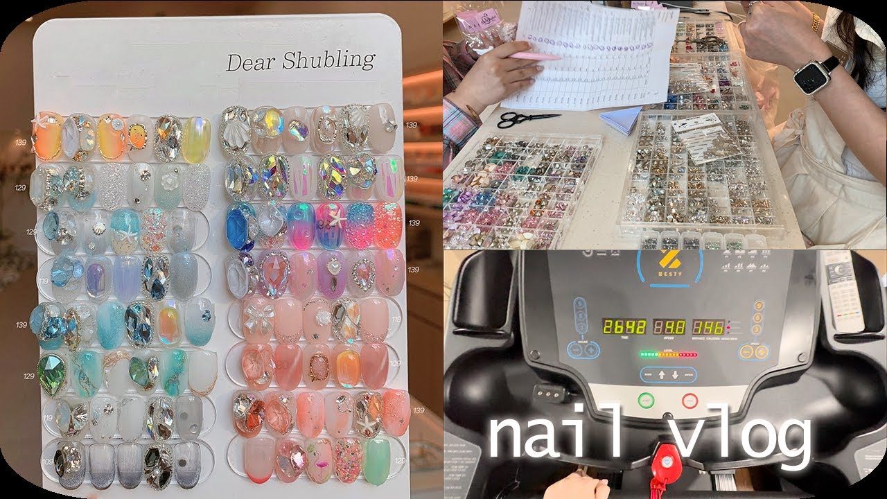Nail vlog | 이달의아트 만들면 또 한달이 순삭 (네일샵브이로그, 7월 여름맞이 네일 디자인들, 유산소 시작!, 오늘도 역시나 네일재료 택배언박싱)