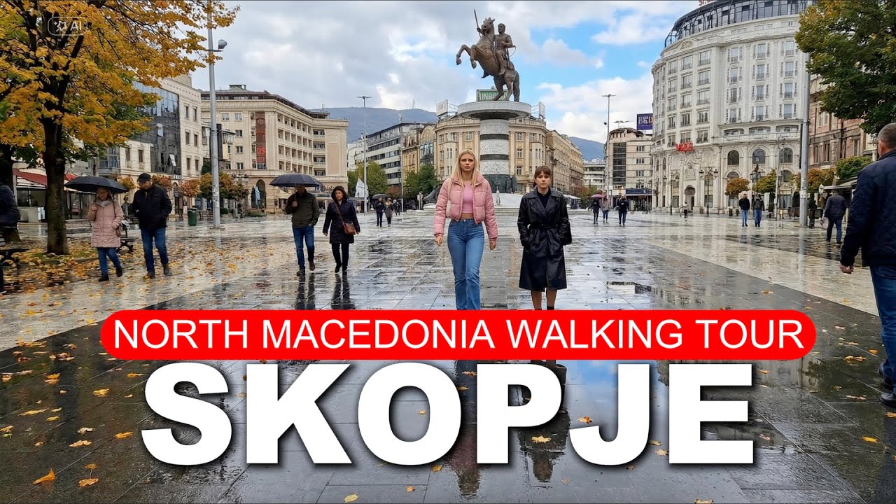 Autumn walk AFTER RAIN 🌧️ in Skopje, North Macedonia 4K 60 FPS