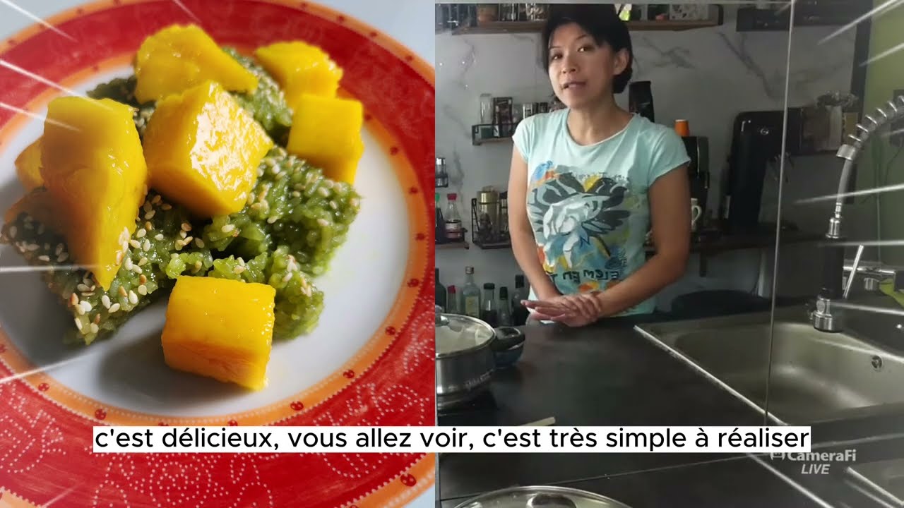 Riz gluant parfumé au pandan accompagné de mangue fraîche