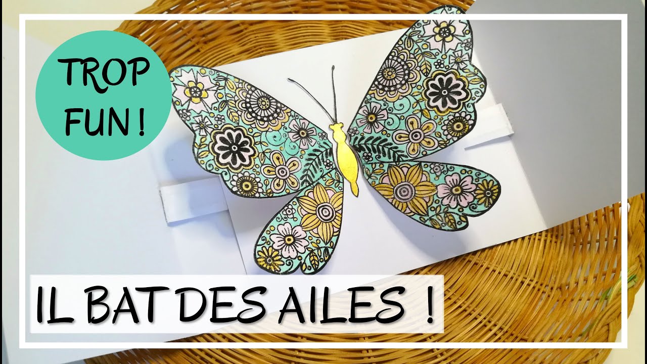 TUTO CARTE : PAPILLON POP UP QUI BAT DES AILES ! Carte interactive - Peu de matériel - DIY scrap