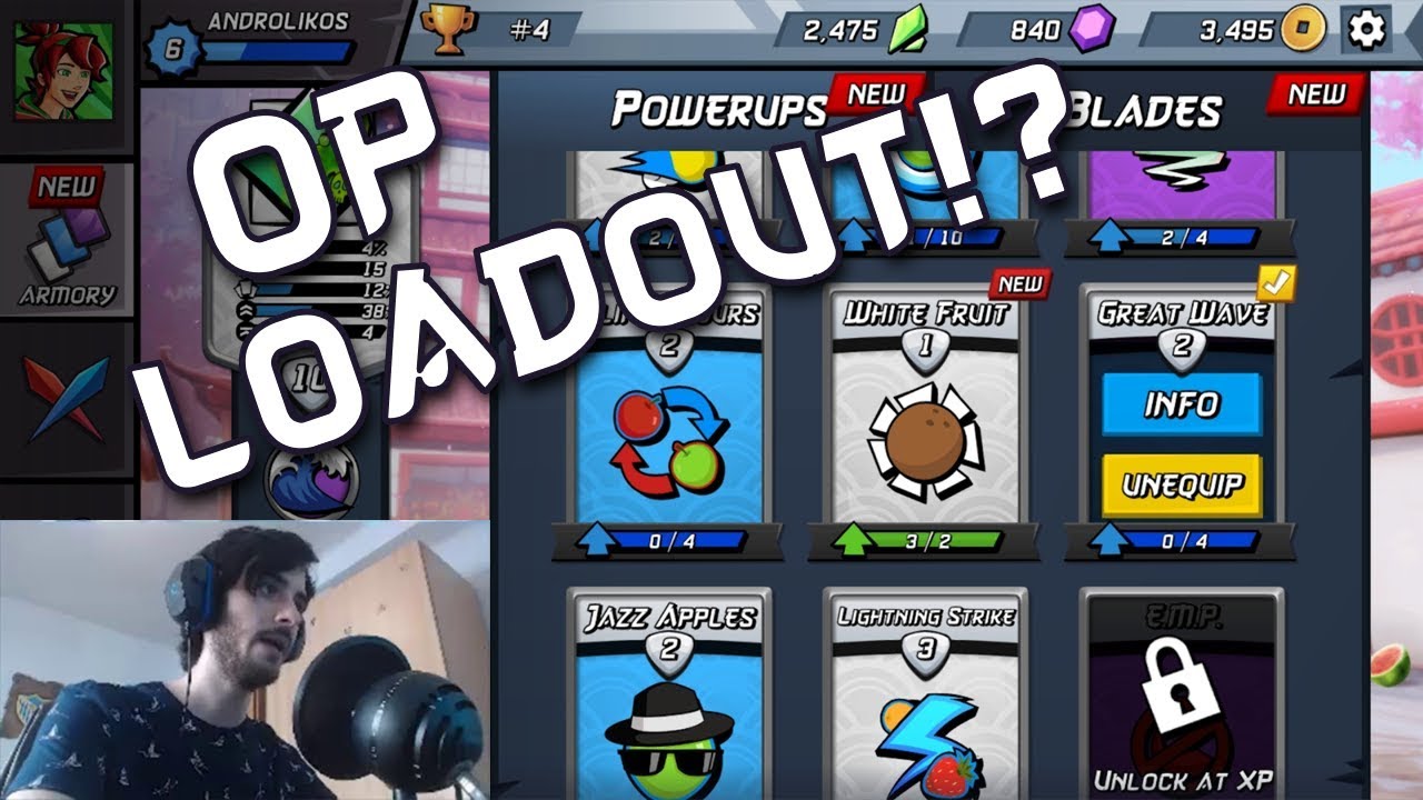Androlikos' favorite Fruit Ninja Fight loadout!