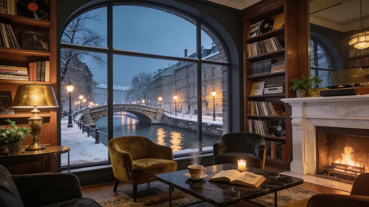 Cozy Coffee Shop Ambience ☕ Warm Fireplace by the Window | Live Piano Jazz