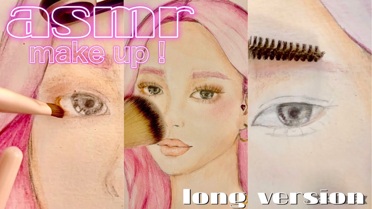 asmr ピンクヘアの紙の女の子にメイクアップ　(ロングバージョン)  のんびりお絵描きメイクアップ
