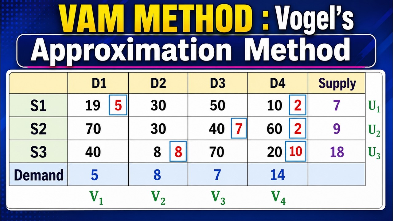 VAM Method | Vogel’s Approximation Method | Transportation Problem (Step-by-Step)