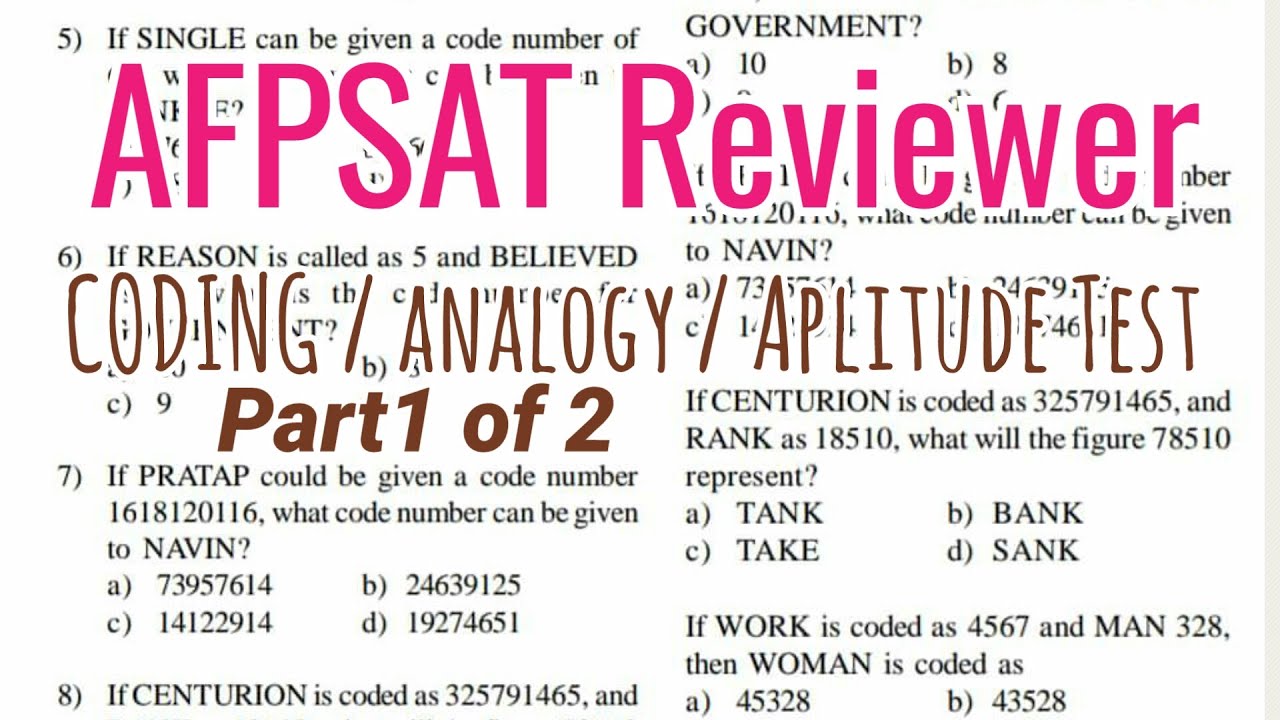 AFPSAT Reviewer | CODE number [Aptitude Test, Analogy] part1 of 2