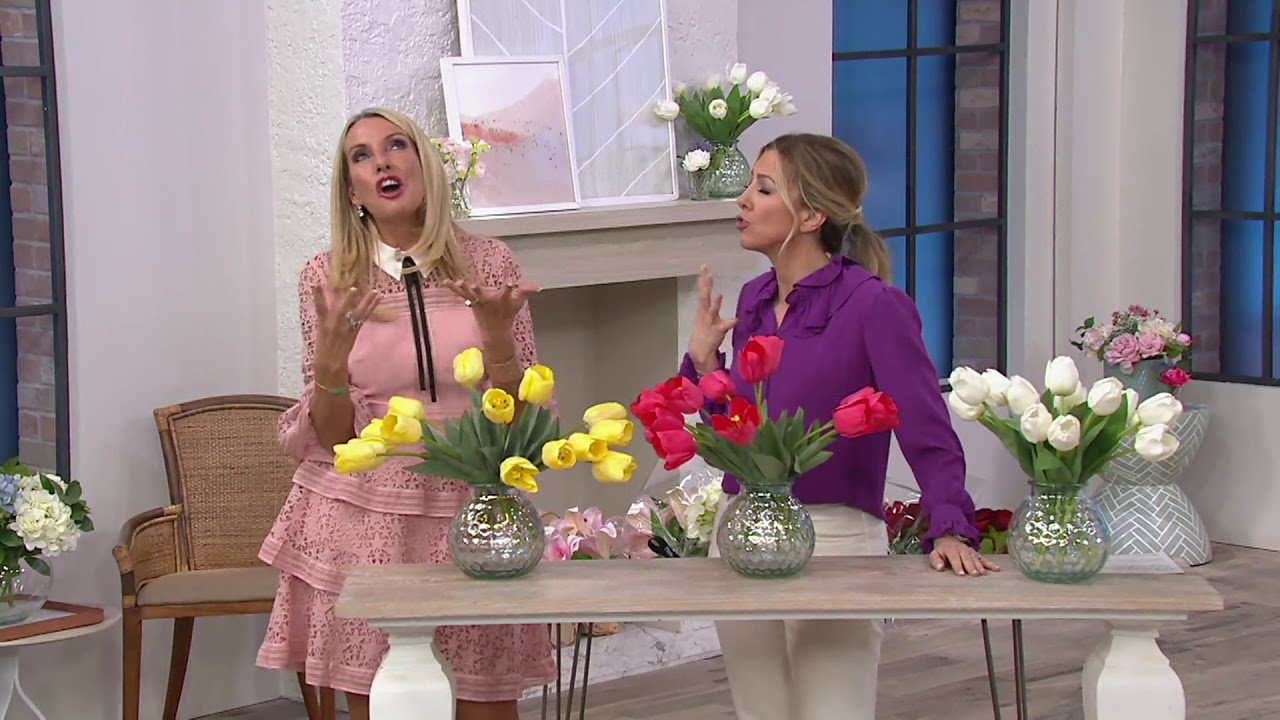 Real Touch Tulips in Textured Vase by Peony on QVC