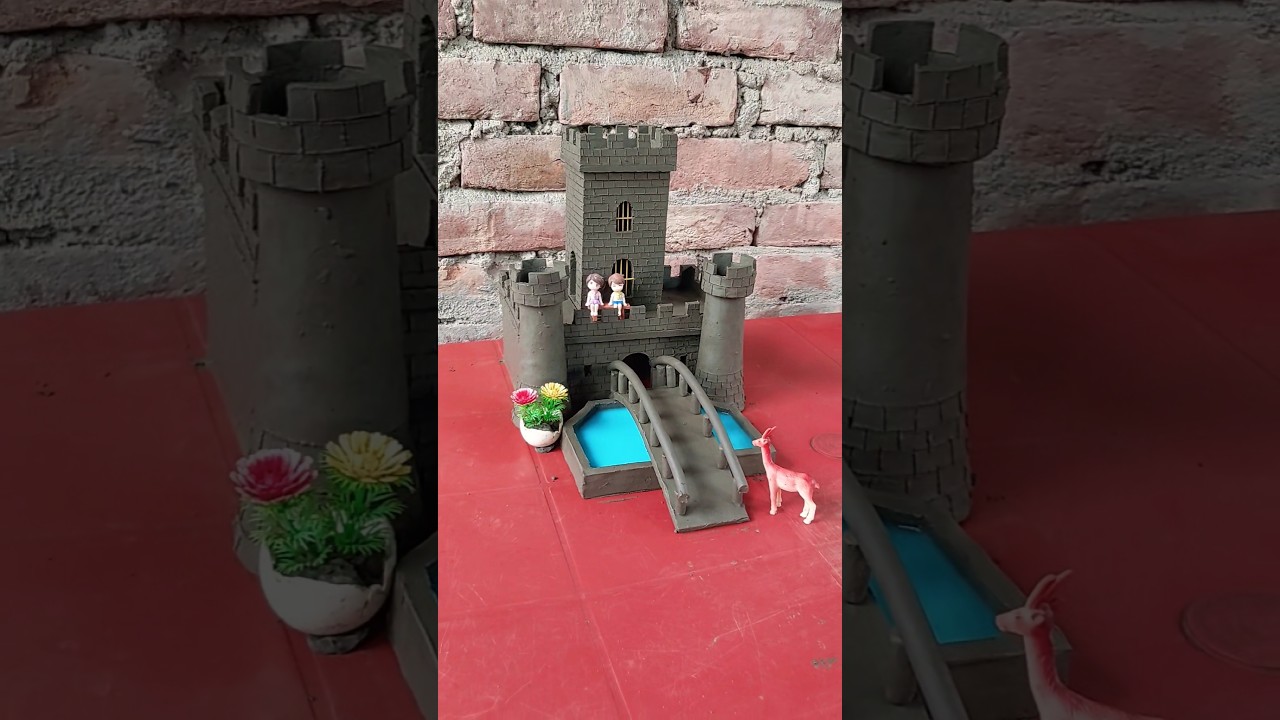 Miniature Clay Castle with Bridge & Water Pool 🏰 || #clayhouse #mudhouse #castle