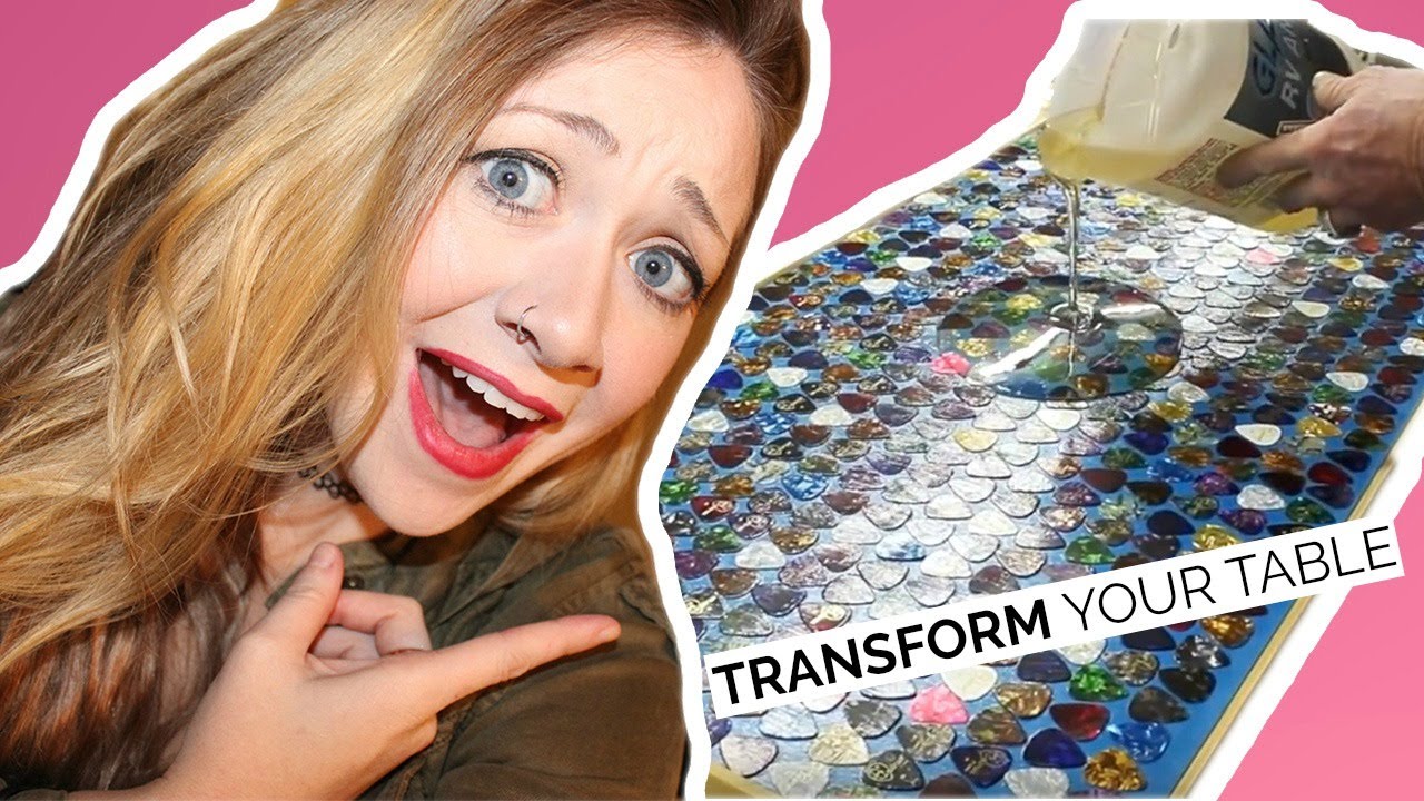 DIY GUITAR PICK TABLE TOP | DIY LIQUID GLASS EPOXY TABLE TOP | Laci Jane