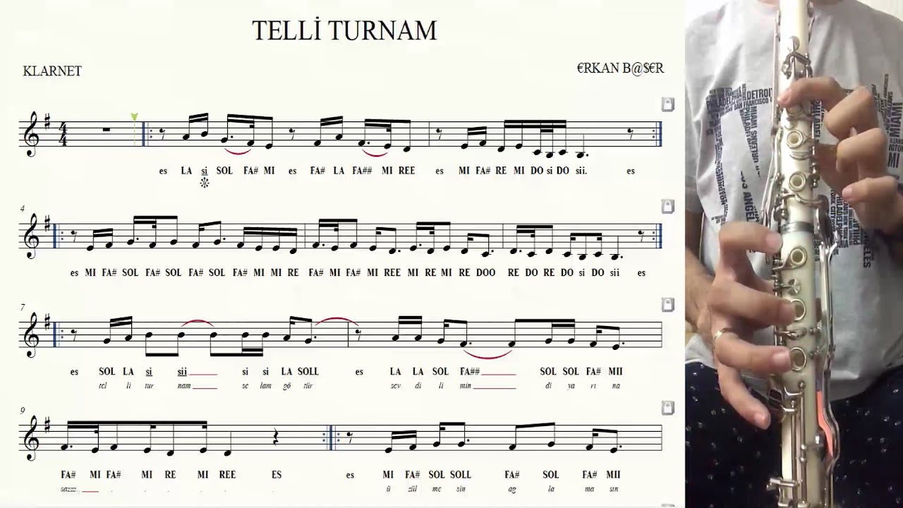 TELLİ TURNAM klarnet NOTALARI eşlikli NOTA TAKİPLİ.
