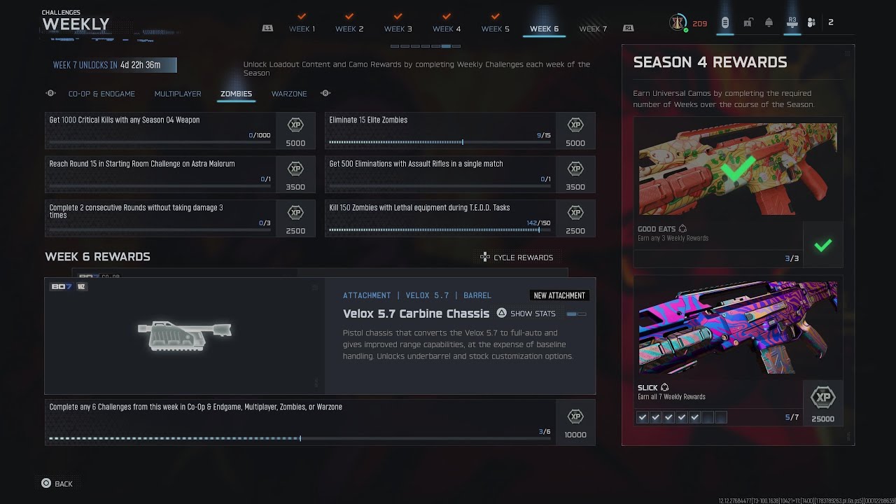 Completing the s4 week 6 challenges in bo7 Zombies