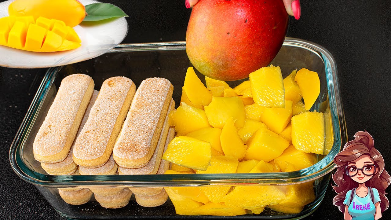 Mango Tiramisu dessert in 10 minutes without oven, without baking