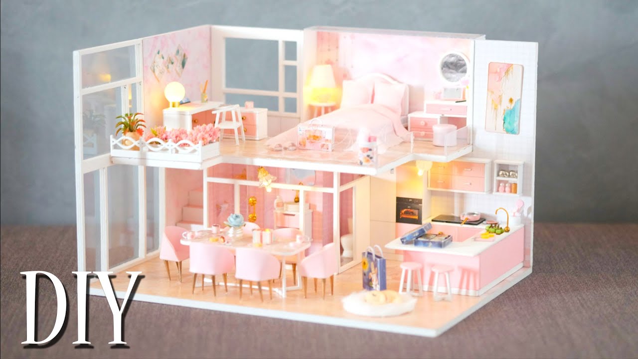 DIY Miniature Dollhouse Kit || First Meeting - Pink House Fullhouse - Relaxing Satisfying Video