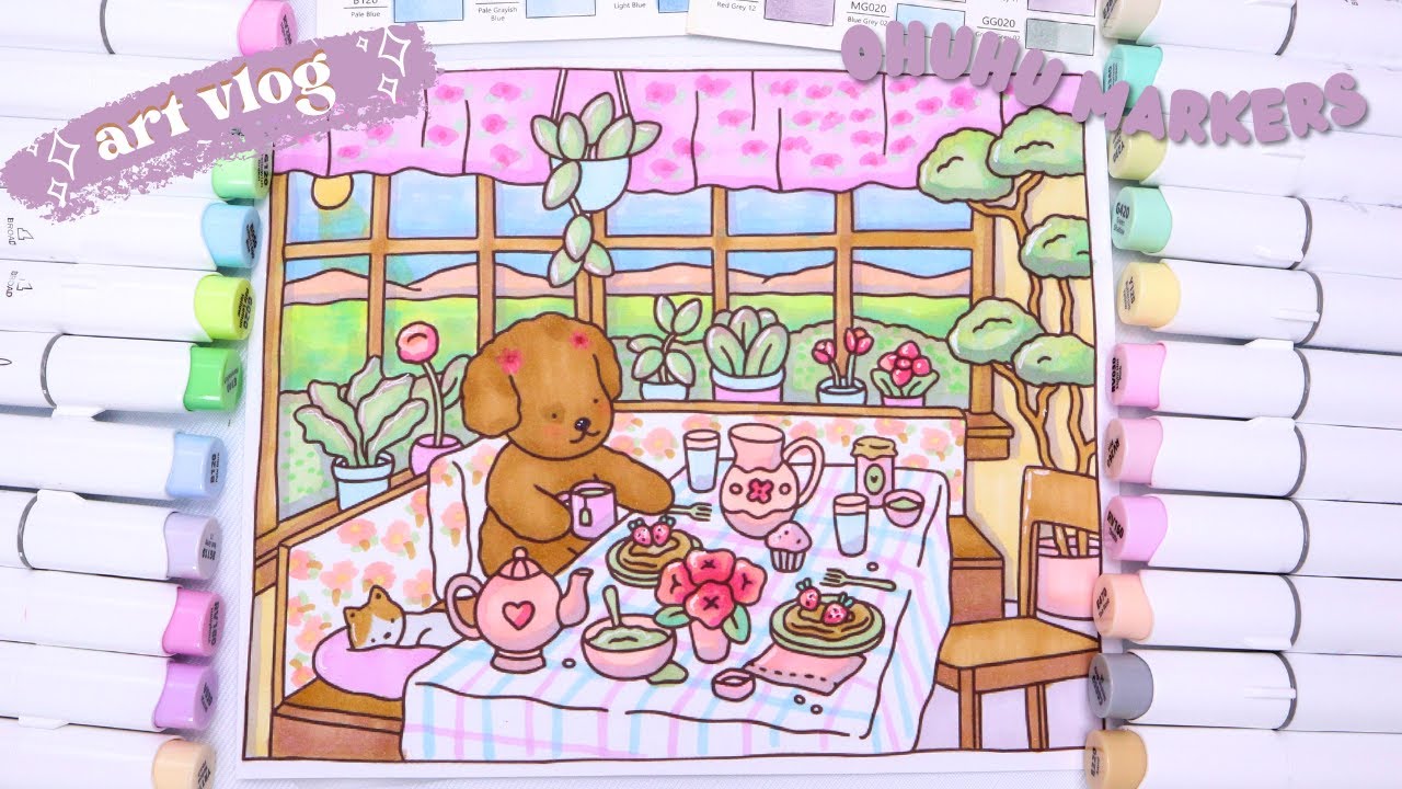 🌸 coloring bobbie goods with ohuhu markers // breakfast nook 🍩