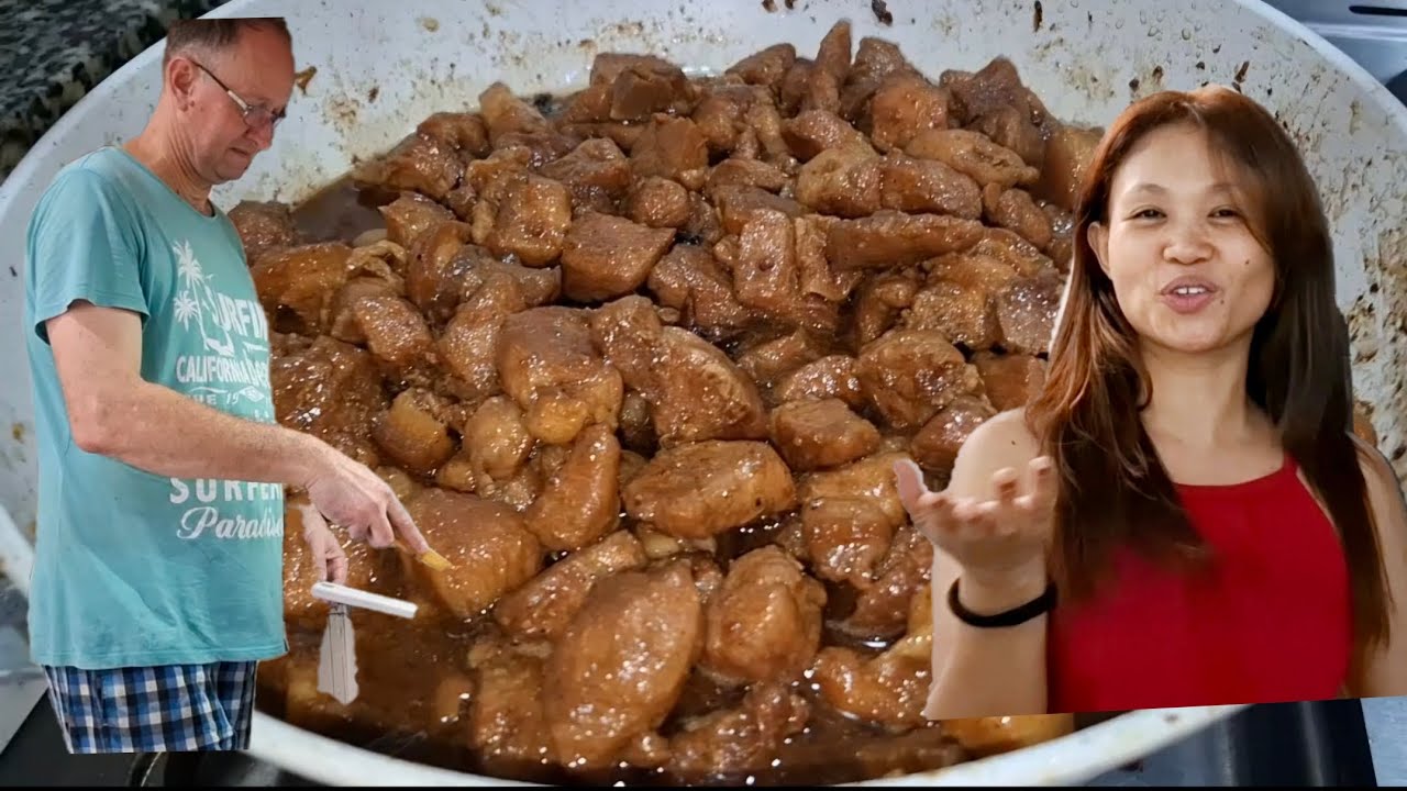 Cooking pork adobo for business and Saturday at our new house