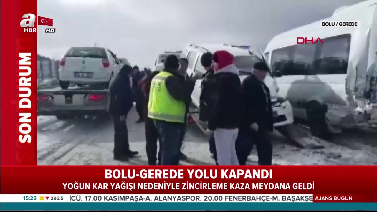 Yoğun kar yağışı nedeniyle Bolu-Gerede karayolunda zincirleme kaza meydana geldi