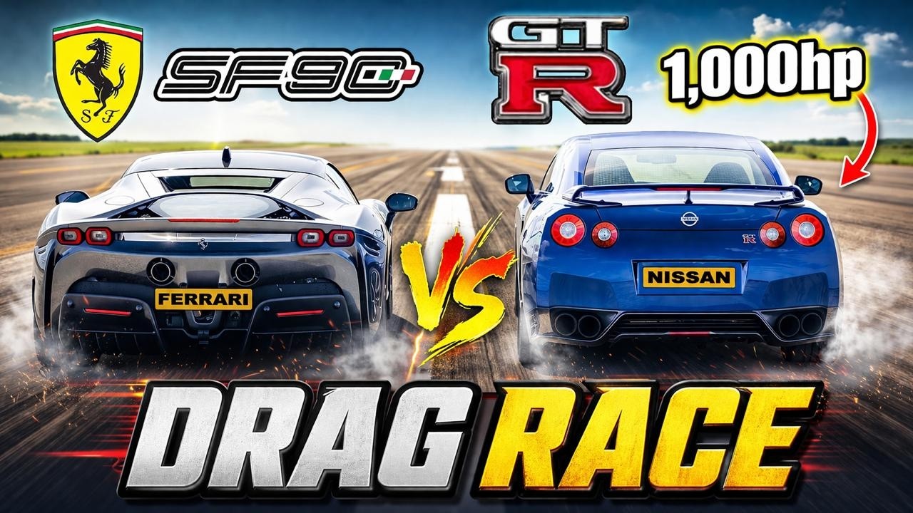 Ferrari SF90 vs 1000HP Nissan GT-R 🔥 | Shocking Drag Race… The Cheaper Car Wins !