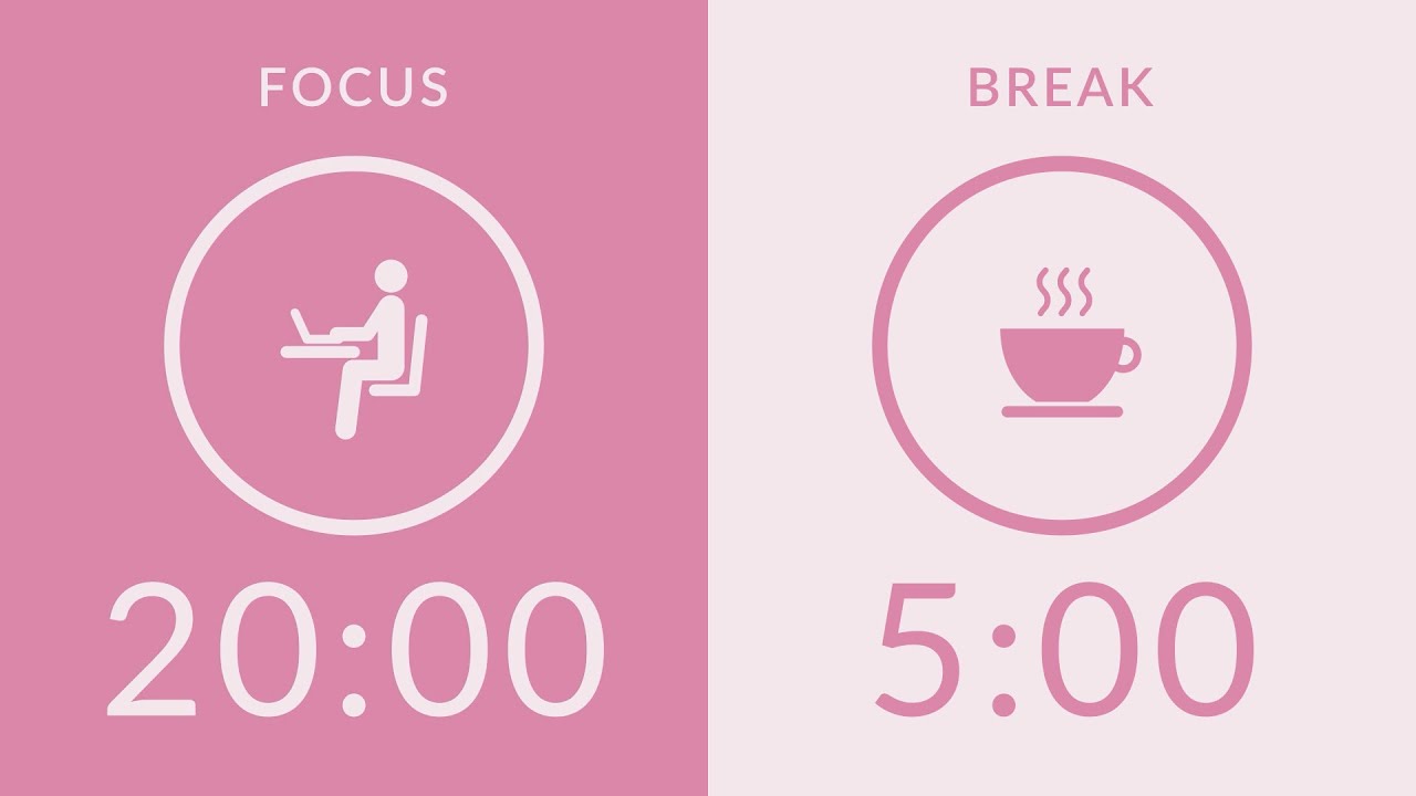 20/5 Pomodoro Timer with Pink Noise 🎧 2-Hour Study with Me for Deep Focus & ADHD ✨