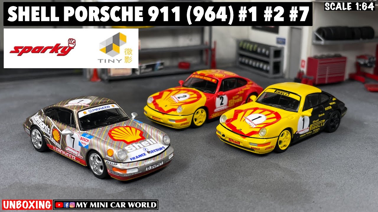 『MY MINI CAR WORLD』UNBOXING TINY x SPARKY 1/64 SHELL PORSCHE 911 (964) # 1 # 2 # 7