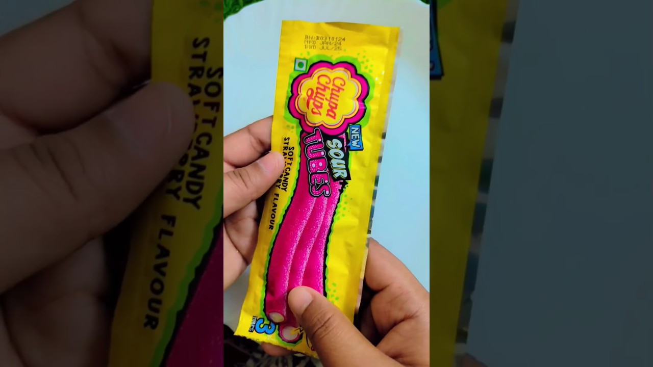 yummy Chupa Chups New Sour Tubes Soft candy strawberry flavour #shorts